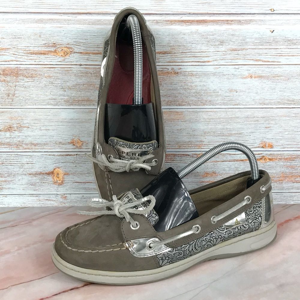 Sperry Angelfish Top Siders in Brown Nubuck and Metallic Paisley